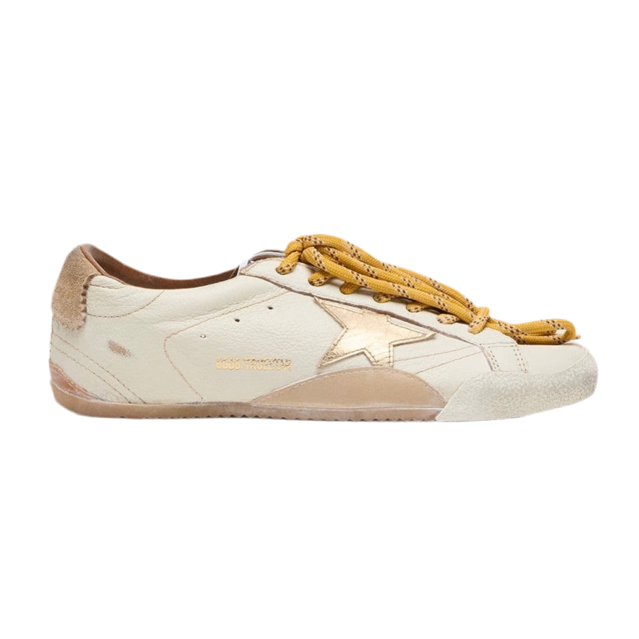 D4D25BD5-1E95-4E02-9C1B-C9B21781AD67.png Golden Goose True-Star in white nappa leather with gold star and beige suede heel tab(Women's) - Image 1