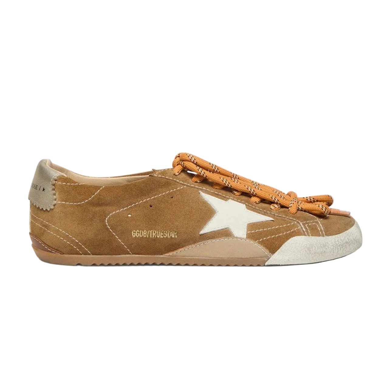 GoldenGooseTrue-Starintobacco-coloredsuedewi.png Golden Goose True-Star in tobacco-colored suede with white star and platinum heel tab(Women's) - Image 1